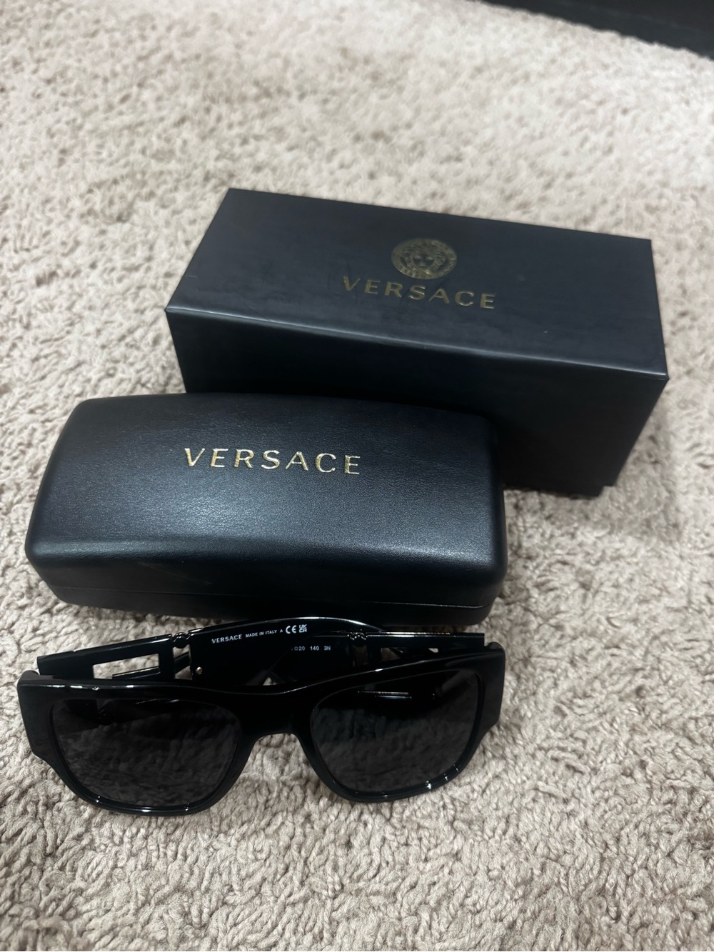 Versace VE4403 Black & Gold Greca Sunglasses + Case & Box